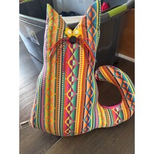 BIG STUFF by Carol Van Hook Cat Pillow Plush Colorful Striped Decor